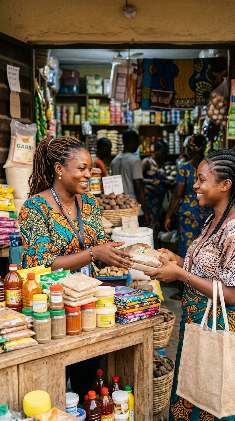 A local business owner helping a customer